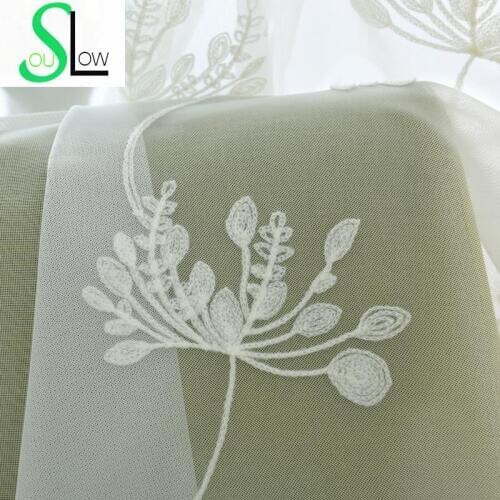 Slow Soul White Blue Garden Lotus Emborideried Bedroom Embroidered Pastoral Floral Curtains Tulle For Living Room Kitchen Sheer