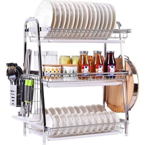 304 Stainless Steel Dish Rack Drain Rack Drying Filter Tableware Storage Box Dishes Supplies Kitchen Racks 3 Layers