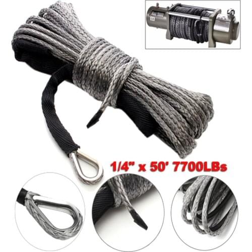 Winch Rope String Line Cable with Sheath Gray Synthetic Towing Rope 15m 7700LBs Car Wash Maintenance String for UTV Off-Road