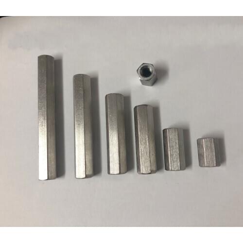 Hexagon connection extension nut 50mm60mm 80mm100mm screw rod connection extension nut M5 half thread stainless steel