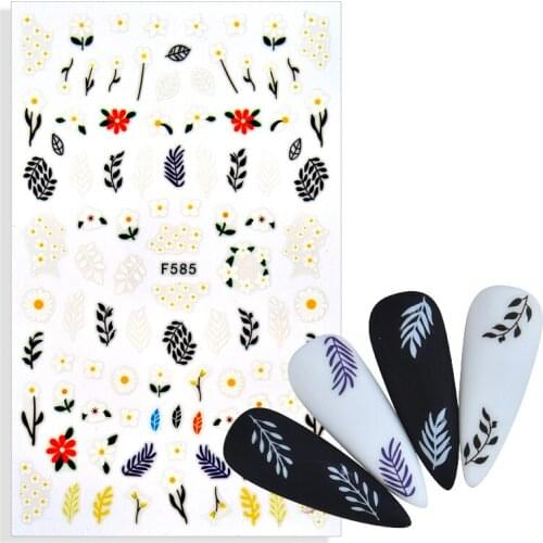 Cherry Blossoms White 3D Nail Sticker Sakura Leaves Adhesive Slider Bronzing Gold Flower For Manicuring Nails Art Tip