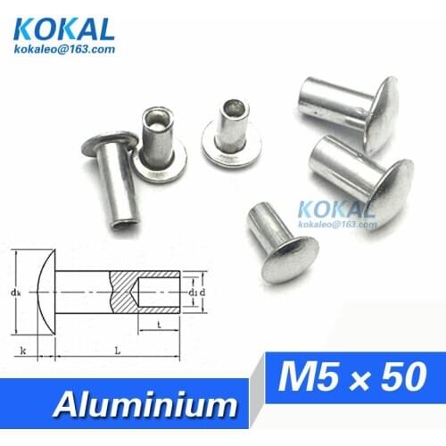 [YKAL-M5*50] 50PCS * M5 Series oval head half hollow rivet DIY furniture hardware aluminum steel rivet with 50mm length rivet