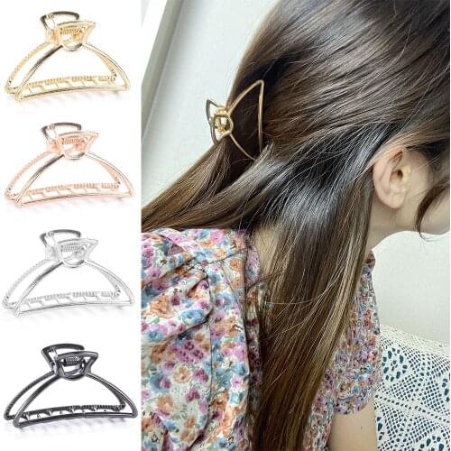 Women Girls Geometric Hair Claw Clamps Metal Hair Crab Moon Shape Hair Claw Clip Solid Color Hairpin Large Size Hair Accessories