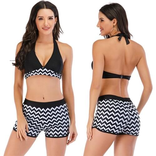 Women Vintage Swimsuit Two Piece Retro Halter Ruched High Waist Print Bikini Set 2 piece female maillot de bain femme