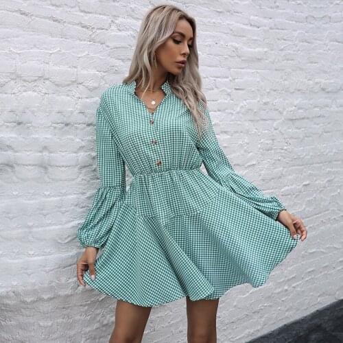 2021 Spring Summer Women Ruffles Lace Chiffon Dress Boho Mini Beach Dress long latern Sleeve Ladies Party Dresses Vestido