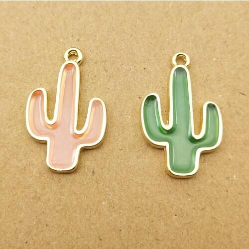 10pcs 16x25mm enamel cactus charm for jewelry making fashion bracelet necklace charm earring pendant