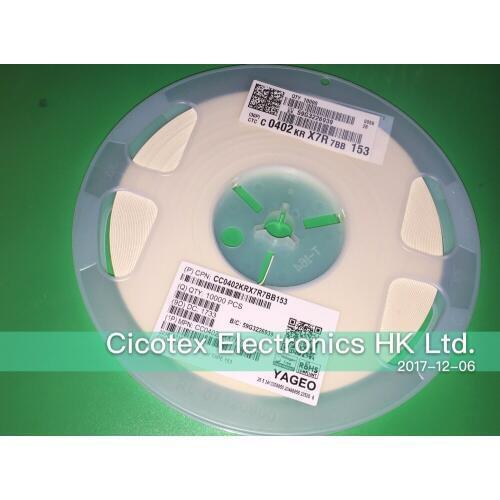 100pcs/lot CC0402KRX7R7BB153 SMD0402 CAP CER 0.015UF 16V X7R 0402