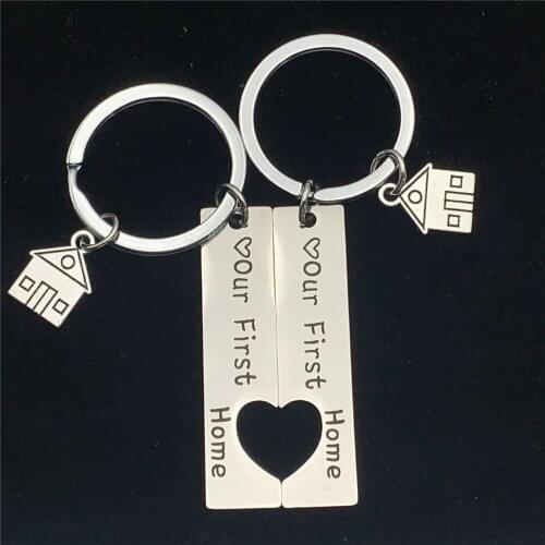 2pcs/set Silver Keychain Engraved Our First Home House Keyring Couples Housewarming Gifts Lovely Couple Pendant New Home Owners