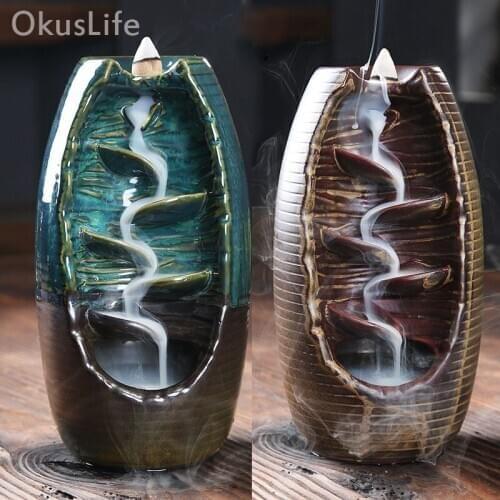 2 Colors Backflow Incense Burner Ceramic Aromatherapy Furnace Aromatic Home Decoration Office Incense Crafts Incense Holder Pot