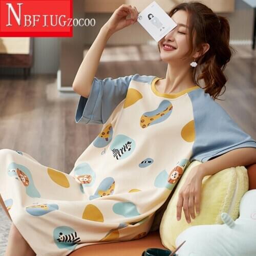 2020 Summer Short Sleeve Women Nightgowns Kawaii Cotton Female Sleep Dress