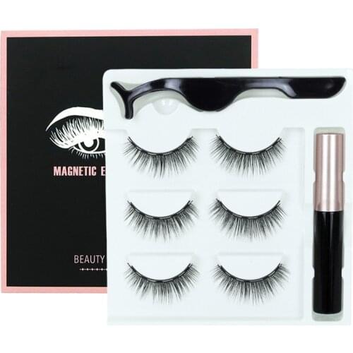 3 Pairs Magnetic Eyelashes 5D Mink Eyelashes Makeup Magnetic Lashes Eyeliner Tweezers Set Natural Long Thick False Lashes Set