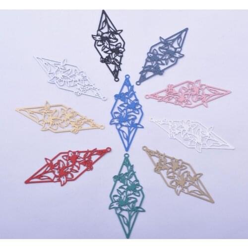 50pcs AB6497 39mm Brass Painted Black Pink Red Rhombus Flower Charms