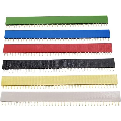 6Pcs/Set 2.54mm Single Row Female PCB Board Pin Header Connector Pitch 2.54mm 1*40P Strip Pinheader Socket 6 Color