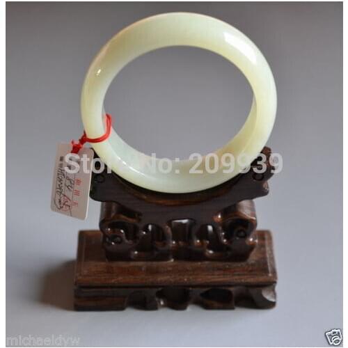 N820 Fine Old Certified Chinese Hetian Nephrite Celadon stone Bracelet (A0427) 60mm