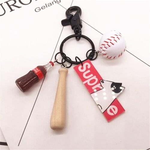 Fashion Coke Bottle Keychain Baseball Wooden Bat Car Key Chain Manbag Accessories Keyring Student Lovers Holiday Gift