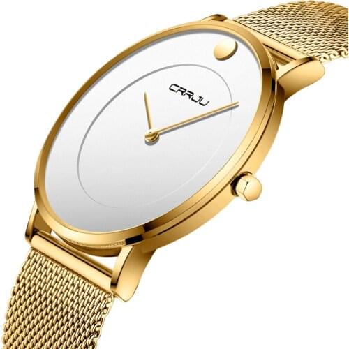 CRRJU 2106 Luxury Mesh Strap Stainless Steel Minimalistic Men Watches Male Ultra Thin Quartz Simple Design Clock Wristwatches