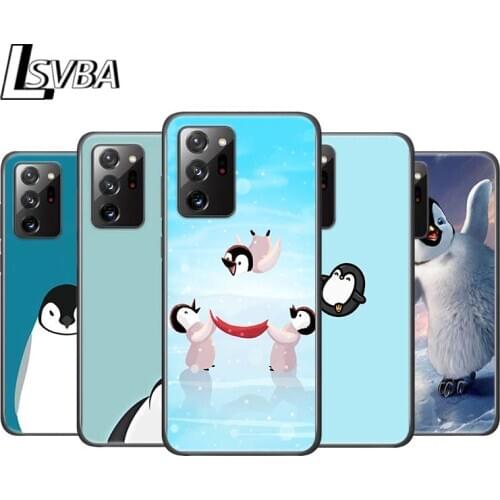 Lovely Penguin for Samsung Galaxy Note 20 Ultra 10 9 8 Pro S10E S10 5G S9 S8 S7 Plus Bright Black Phone Case