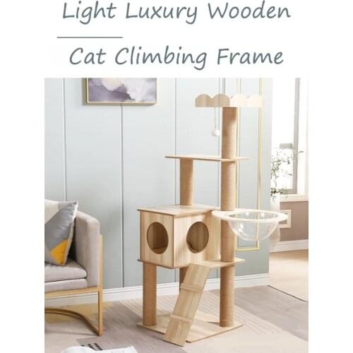 Wooden cat climbing frame cat nest large cat tree cat toy cat platform cat scratch board sisal cat scratch column straight