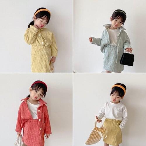 2021 Girl Child Suit New Candy Color Striped Korean Half Skirt Casual Spring and Autumn Two Piece Set