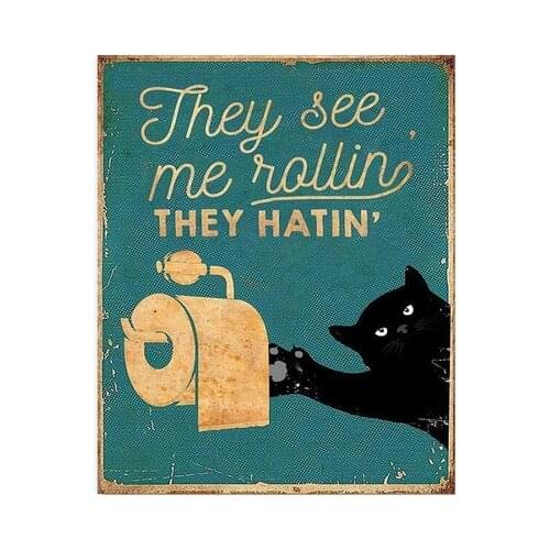 Pet Cats Remember To Wipe I Do What Want Vintage Irregular Wall Art Decor Retro Painting Sign Portrait Poster Home Decoration