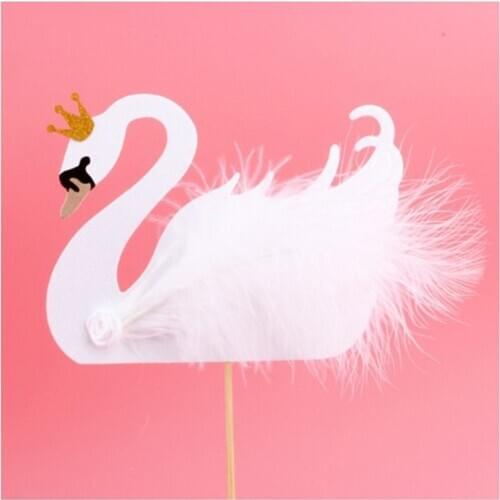 Elegant White Swan Flamingo Cake Inserted Card Cake Topper Decoration Anniversaire Wedding Party Supplies Happy Birthday Girl