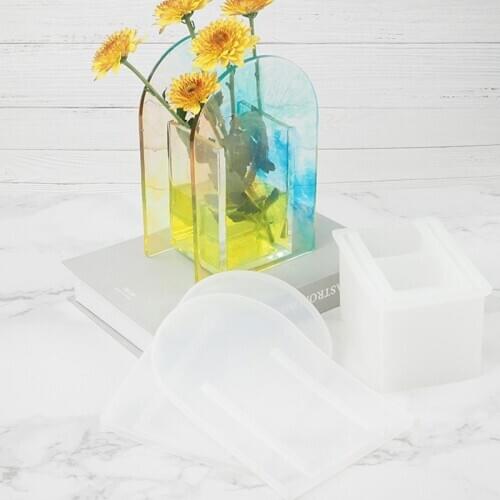 DIY Heart Shape Vase Epoxy Mold For Makeup Jewelry Storage Box Casting Mold Flowers Planting Flower Pot Container Silicone Molds