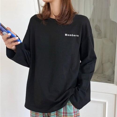 Harajuku oversized T shirt spring autumn Women black white t-shirt korean style letter print tops Long Sleeve graphic t shirts