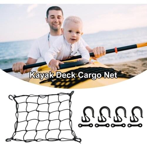 Kayak Canoe Deck Cargo Net Elastic Rope Hook Durable Rigging Net Luggage Mesh Net Bungee Carrier Net DIY Rigging Accessories