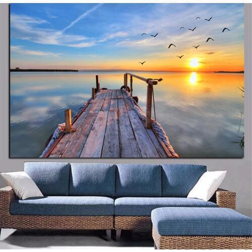 HD Print Natural Sky Sunset Seascape Bird Modern Oil Painting on Canvas Pop Art Wall Picture for Living Room Cuadros Decoration