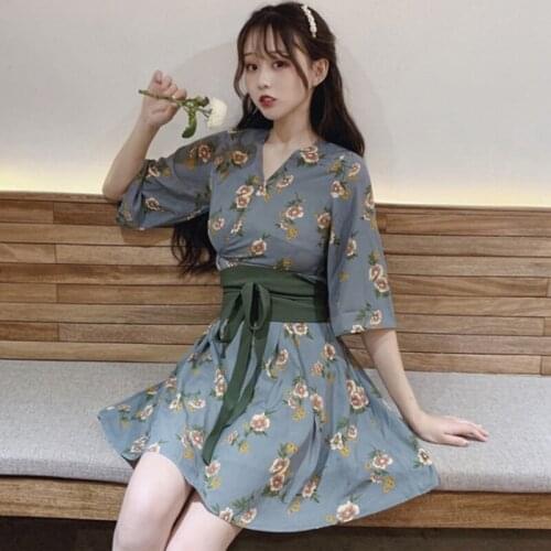 Bella Philosophy 2020 Spring Kimono Loose Dress Vintage Print Floral Female Mini Dress Casual Holiday Lady Beach Boho Vestidos