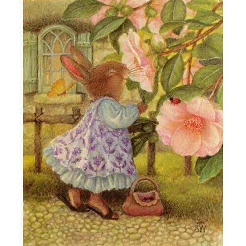 Rabbit smelling flowers oil painting arts Needlework 14CT Canvas Unprinted Handmade Embroidery Cross Stitch Kits DIY Home Decor