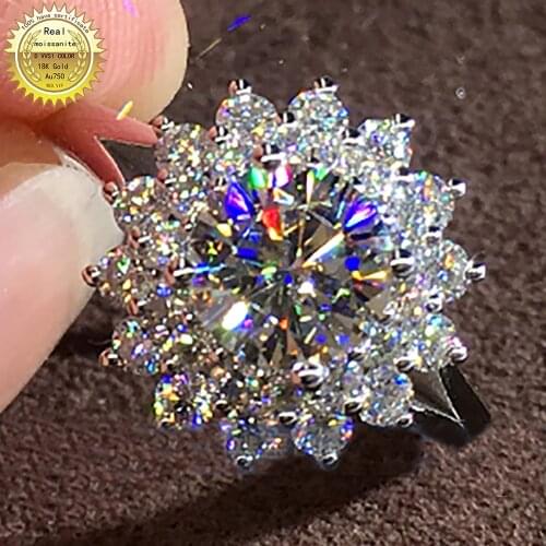14K Au585 White Gold Women Wedding Party Engagement Ring 1 2 3 4 5 Carat Round Moissanite Diamond Ring Classic Trendy Elegant