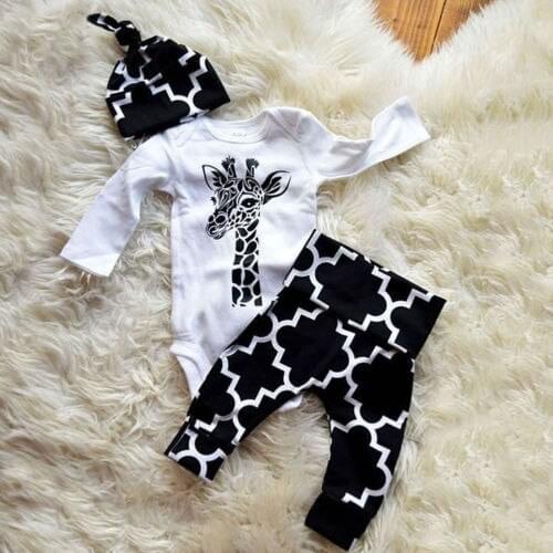 3pcs Newborn Baby Boys clothes Cotton deer long sleeve Romper+ Pants +Hat Outfits Clothes Set