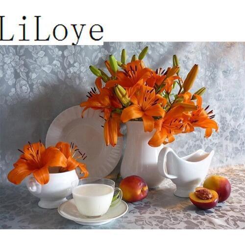 LI LOYE Diamond Painting Cross Stitch Flower cup tableware Diamond Embroidery icon Diamond Mosaic Rhinestones Decor Painting R31