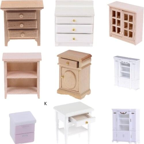 1:12 Dollhouse Miniature Wood Display Cupboard Cabinet Showcase Doll House Decor Cabinet Model Chest Cupboard Shelf