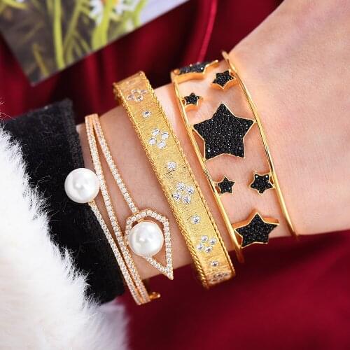 Missvikki New Trendy Stackable Spark Star Bangle Ring Set Mix Match For Women Full Micro Cubic Zircon Party Wedding Saudi Arabic