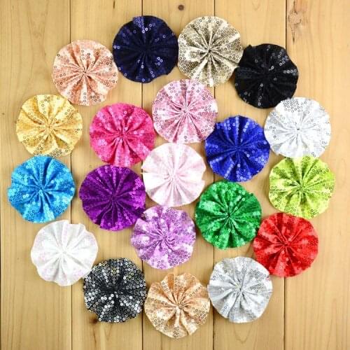 Fashion 100pcs/Lot Embroidery Sequin Hair Flowers Kids Head Flower Flat Back 3.15 Inch For Girl Headwear DIY Accessories MH94