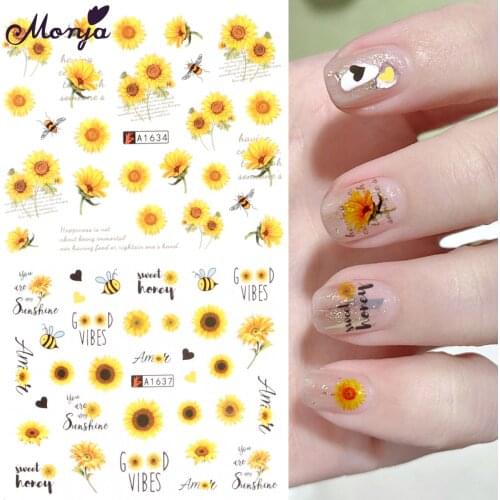 Monja 1 Sheet Nail Art Yellow Flower Series Water Transfer Stickers Sunflower Pattern Watermark Decals DIY Manicure Decorations