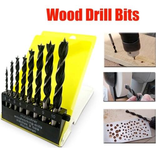 8pcs Woodworking Twist Drill Bit Set 3mm - 10mm Brad Point Round Shank Carbon Steel Drilling Tools for Wood Furnture Cabinet