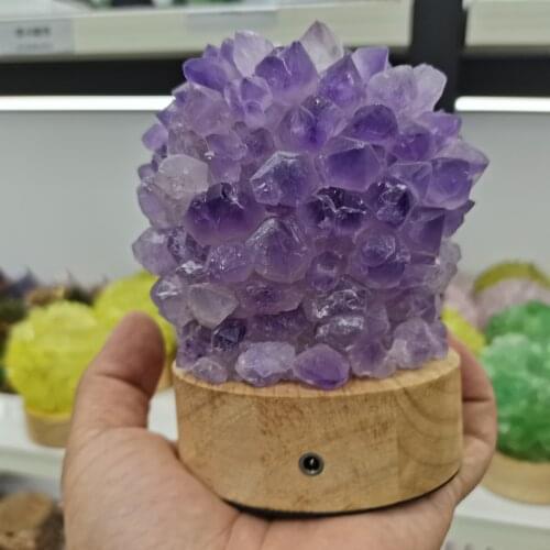 Natural Amethyst Quartz Crystal Gemstone Table Lamp Meditation Healing Crystal Cluster Specimen Home Decor Night Light Gift