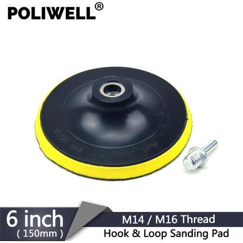 POLIWELL 6 Inch M14 M16 Thread Hook and Loop Sanding Pads for Drill 150mm Sandpaper Backing Pad Car Grinding Power Tool Parts