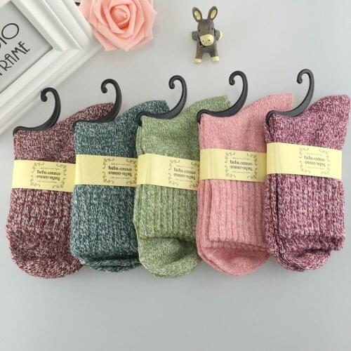 1PC Thick Thread Medium Tube Womens Socks Autumn And Winter Retro National Style Solid Color Love Rabbit Wool