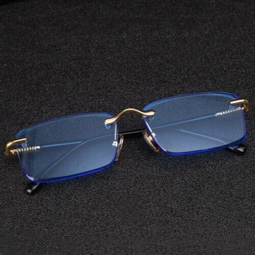Glass Rimless Sunglasses Men Natural Crystal Stone Lens Vintage Sun Glasses for Men Retro Sunglass Man Anti Scratch UV400 Oculos