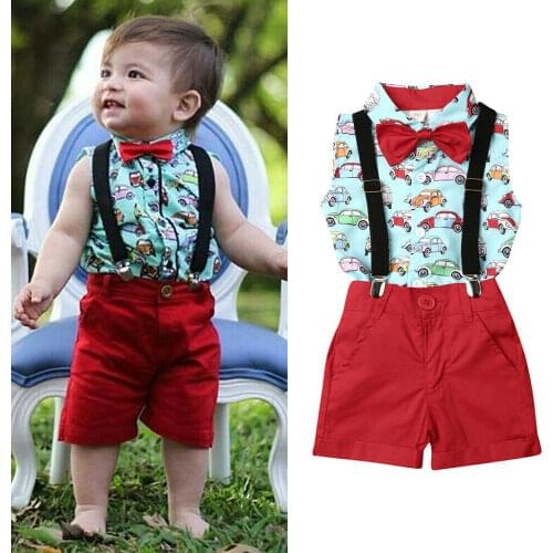 1-5Y Kids Baby Boy Summer Suit Wedding Clothes Sets Sleeveless Bowtie Gentleman Shirt Bib Pants Outfit Set