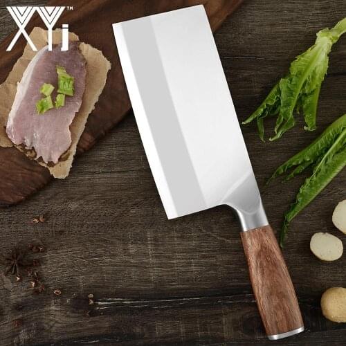 XYj Professional Chinese Knife Sharp Blade Slicer Stainless Steel Meat Cleaver Kitchen Utensils Kitchen Tool Wood Handle