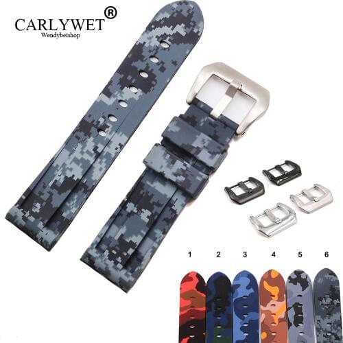 CARLYWET 22 24mm Wholesale Mosaic Waterproof Silicone Rubber Replacement Wrist Watch Band Loops Strap For Panerai Luminor