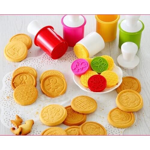 1 Set Seal Shape Cookie Silicone Mold DIY Christmas Animal Stamps Pattern Cookie Biscuit Mold Cup Cake Decoration Tools