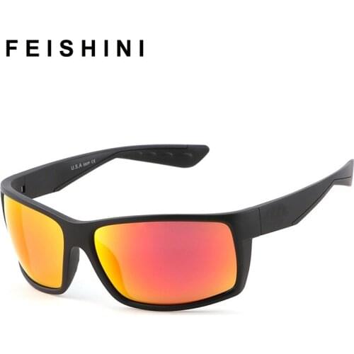 FEISHINI Brand Blue Lens Plastic Sunglasses Men Square Polarized Outdoor Sports UVB Fashion Driving Sunglass For Woman