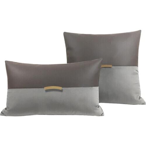 Modern light luxury grey/green/brown pu leather cushion cover metal buckle decorative waist pillowcase lumbar pillow cover
