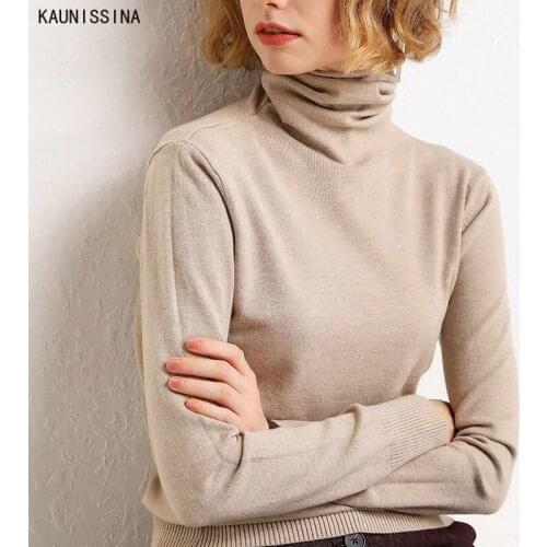 High Quality Cashmere Sweater Turtleneck Female Ultra-Stretch Pullovers Pure Colors Sweater New Autumn Women Bottoming Tops